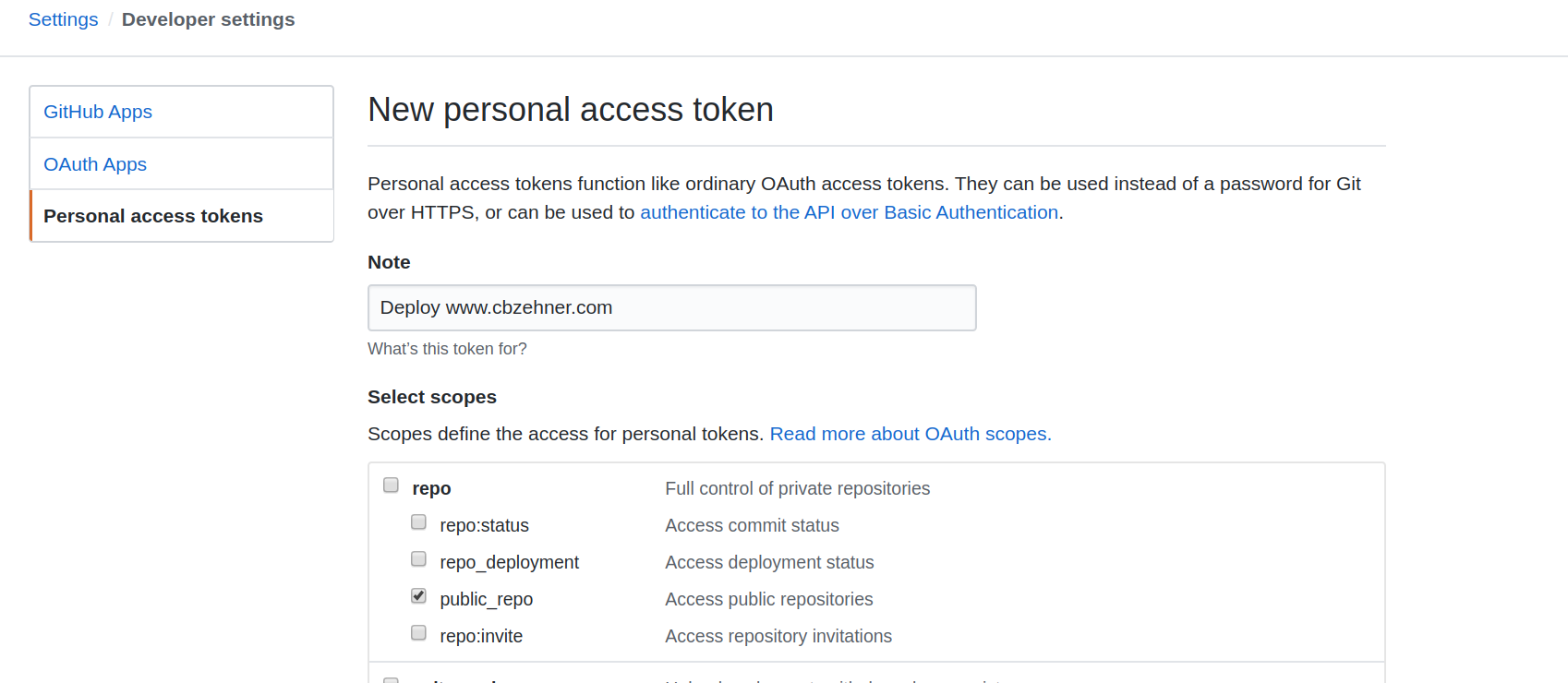 Generate a personal access token with public_repo scope